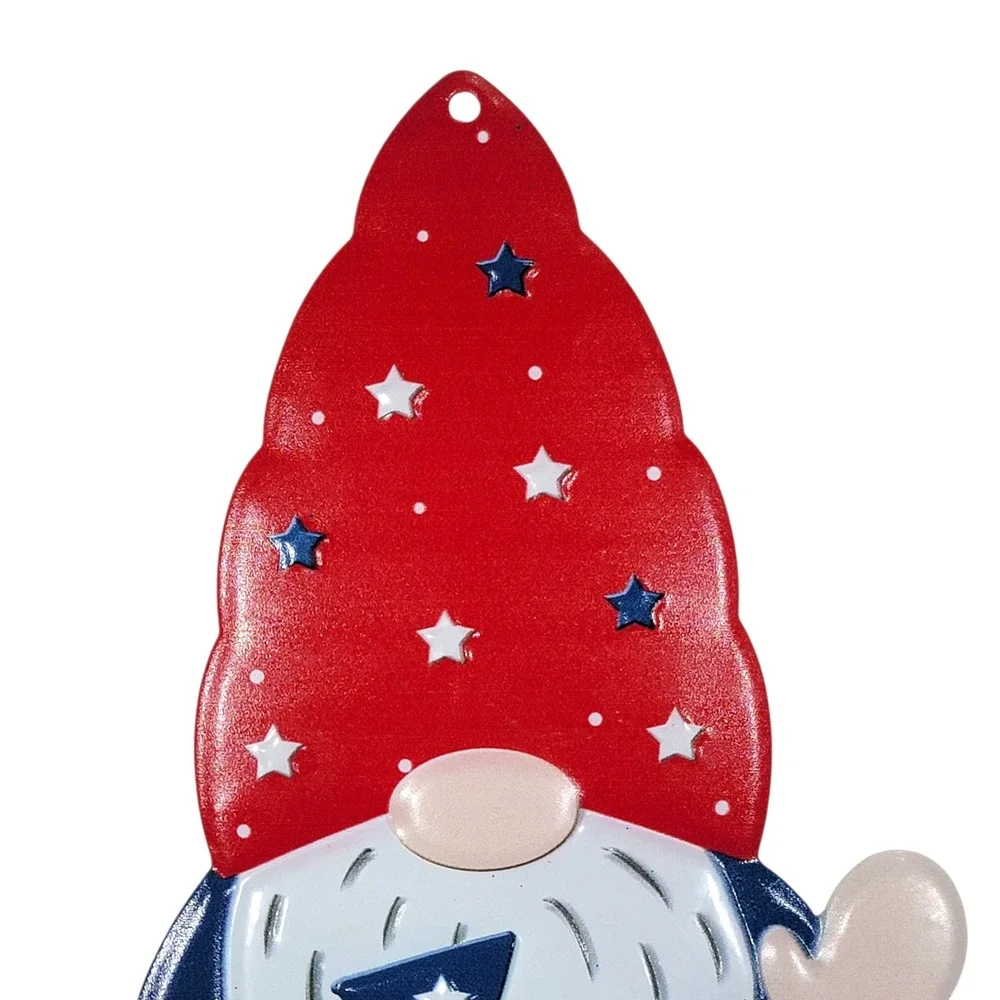 Patriotic Gnome Metal Craft Embellishment 4th of July Red White Blue Wreath Sign